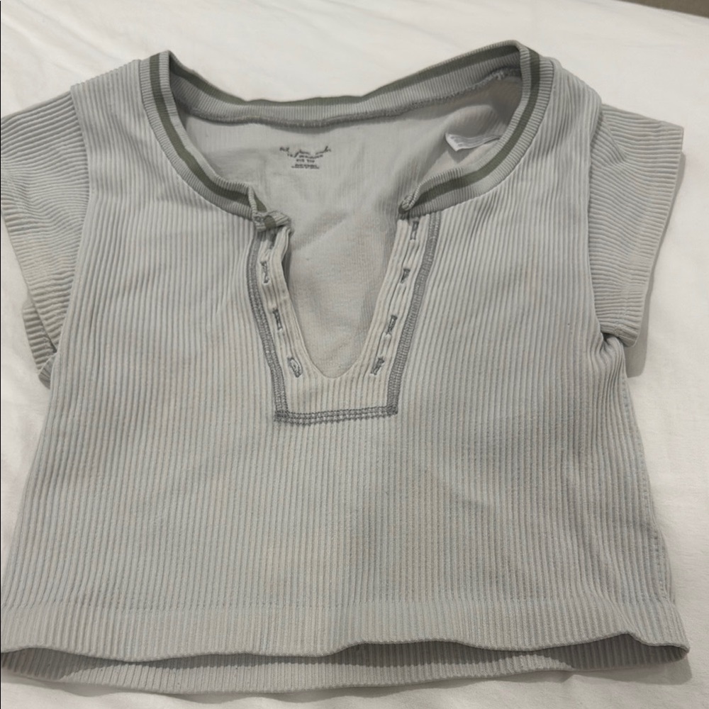 Urban Outfitters Gray Ribbed Crop Polo T-Shirt
